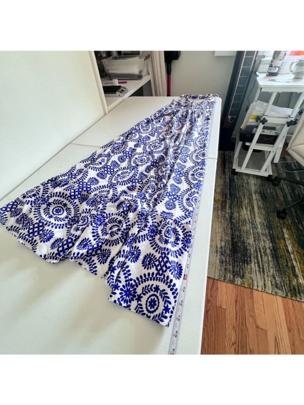 Coastal Boho Colbalt Blue Maxi Sundress Size S Smocked Flowy Resort Vacation - Picture 8 of 11